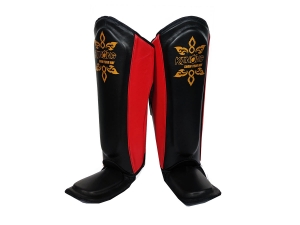 Kanong Real Leather Shin Pads : Red/Black